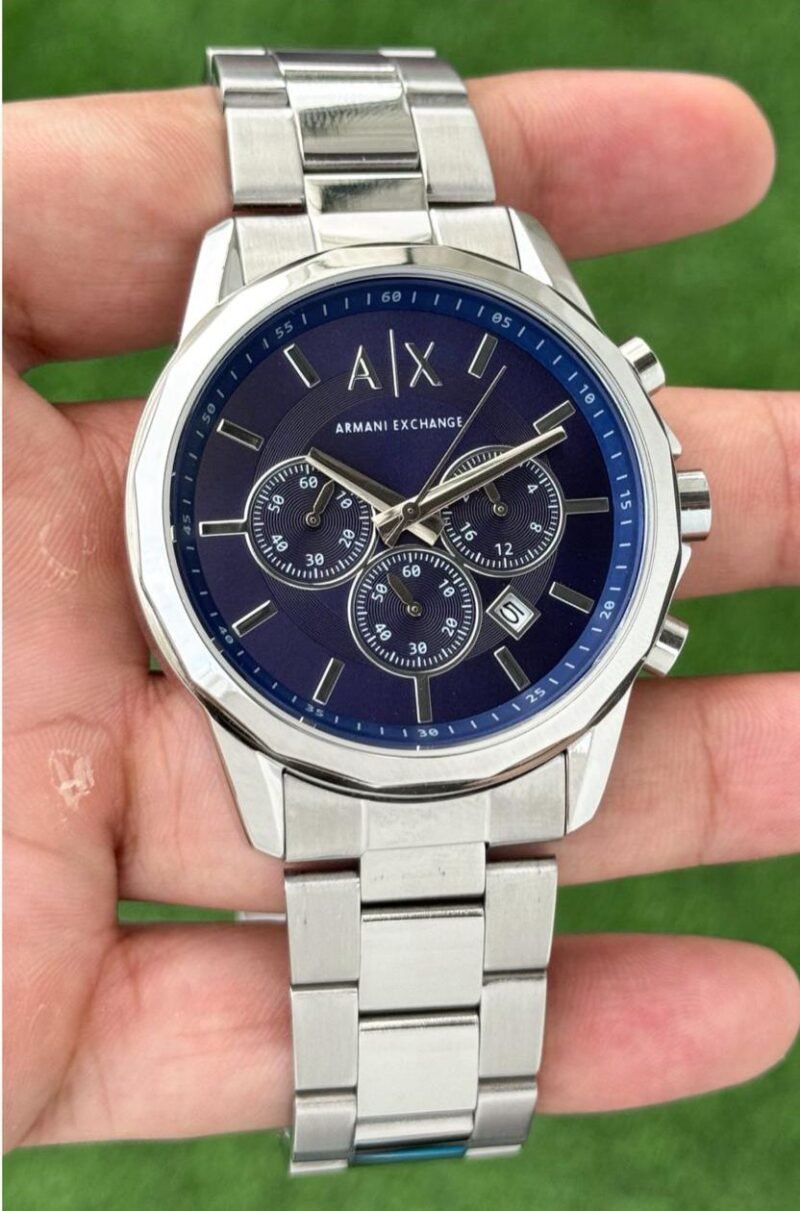 Armani Exchange Chronograph Silver Blue Dial 12-Hour