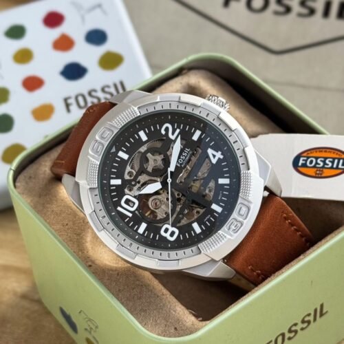 Fossil Bronson Silver Black Brown Leather