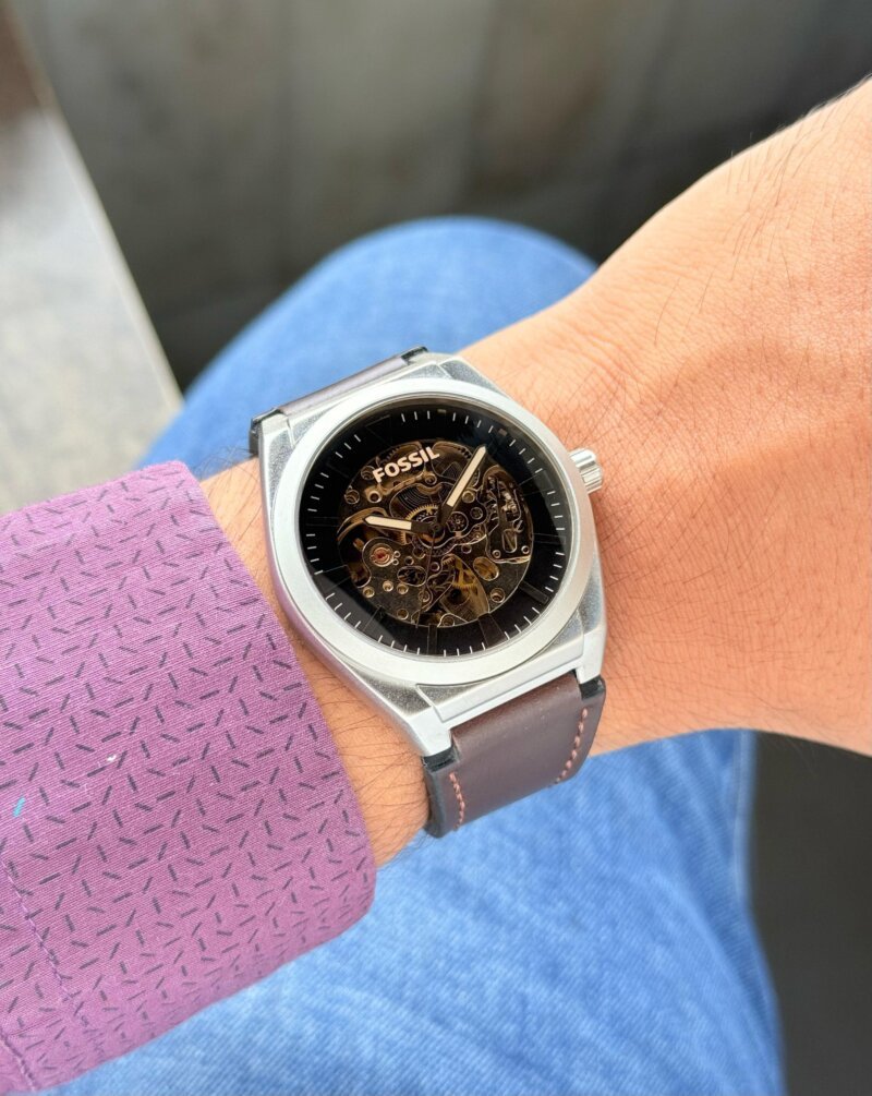 Fossil Everett Black Skeleton Dial Grey Strap Fossil Everett Black Skeleton Dial Grey Strap