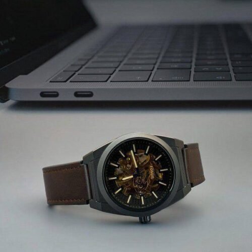 Fossil Everett Brown Skeleton Dial