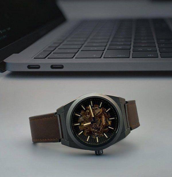 Fossil Everett Brown Skeleton Dial Fossil Everett Brown Skeleton Dial