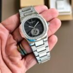 Patek Philippe Silver Diamond Bezel Nautilus
