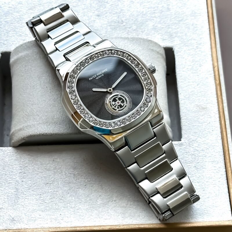 Patek Philippe Silver Diamond Bezel Nautilus