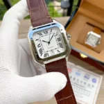 Cartier De Santos White Dial Leather Strap