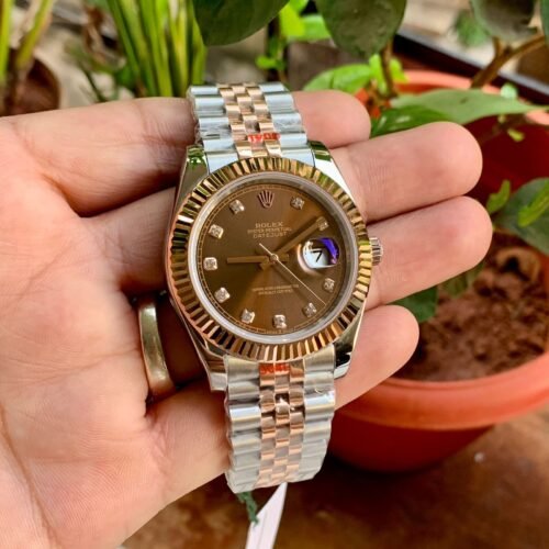DateJust Rose Gold Bezel Diamond Semi ETA